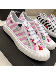 Chanel Bloom Print Fabric Sneakers Pink 2019