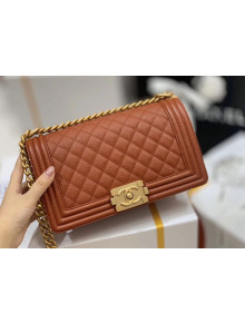 Chanel Quilted Origial Haas Caviar Leather Medium Boy Flap Bag Caramel with Matte Gold Hardware(Top Quality)