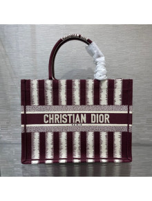 Dior Small Book Tote Bag in Burgundy Stripes Embroidery 2021