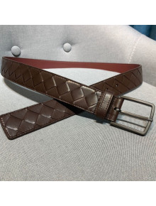 Bottega Veneta Woven Leather Belt 35mm with Matte Frame Buckle Brown 2019