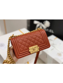Chanel Quilted Origial Haas Caviar Leather Small Boy Flap Bag Caramel with Matte Gold Hardware(Top Quality)