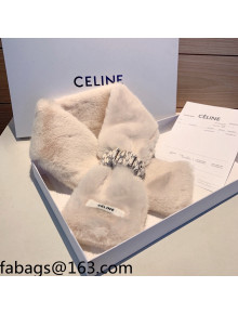 Celine Monogram Fur Scarf Light Grey 2021 110404