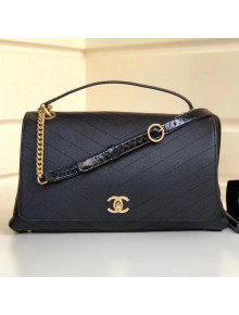 Chanel Calfskin Chevron Chic Large Top Handle Bag A57149 Black 2018