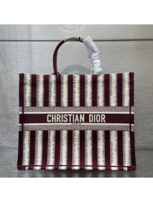 Dior Large Book Tote Bag in Burgundy Stripes Embroidery 2021