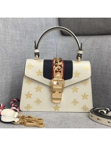Gucci Sylvie Bee Star Mini Leather Bag 470270 White 2018