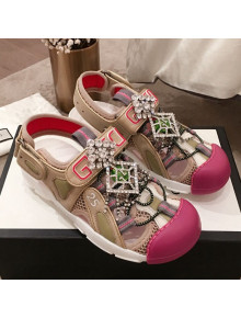 Gucci Flat Leather and Mesh Sandal ‎570440 Beige 2019