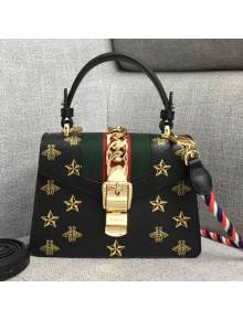 Gucci Sylvie Bee Star Mini Leather Bag 470270 Black 2019