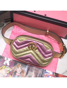 Gucci GG Mrmont Laminated Leather Leather Belt Bag 476434 Gold/Pink 2019