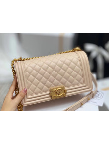 Chanel Quilted Origial Haas Caviar Leather Medium Boy Flap Bag Apricot with Matte Gold Hardware(Top Quality)