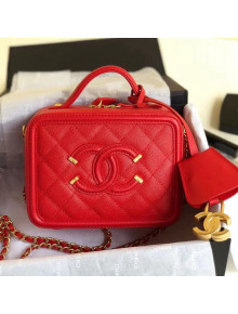 Chanel CC Filigree Mini Vanity Case Bag in Grained Calfskin A93342  Red 2018