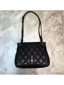 Balenciaga B. Quilted Lambskin Small Flap Bag Black/Silver 2020