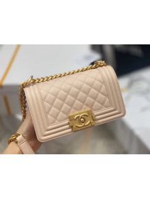 Chanel Quilted Origial Haas Caviar Leather Small Boy Flap Bag Apricot with Matte Gold Hardware(Top Quality)
