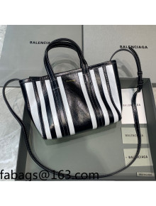 Balenciaga Barbes Small East-West Shopper Bag in Black and White Striped Lambskin 2021