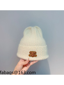 Celine Rabbit Fur Knit Hat White 2021 110428