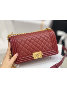 Chanel Quilted Origial Haas Caviar Leather Medium Boy Flap Bag Burgundy with Matte Gold Hardware(Top Quality)