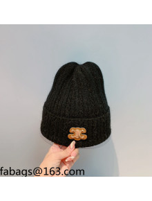 Celine Rabbit Fur Knit Hat Black 2021 110430