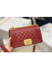 Chanel Quilted Origial Haas Caviar Leather Small Boy Flap Bag Burgundy with Matte Gold Hardware(Top Quality)