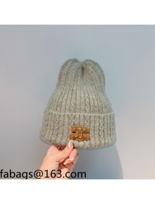 Celine Rabbit Fur Knit Hat Grey 2021 110431