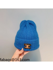 Celine Rabbit Fur Knit Hat Blue 2021 110426