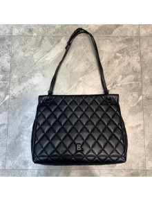 Balenciaga B. Quilted Lambskin Large Flap Bag All Black 2020