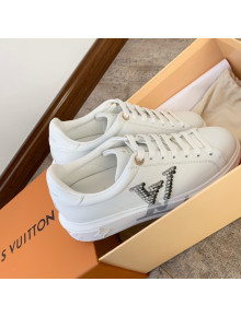 Louis Vuitton Time Out Calf Leather Sneakers with Crystal LV White 2022