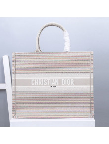 Dior Large Book Tote Bag in Multicolor Stripes Embroidery 2021