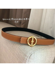 Hermes Glenan Reversible Calfskin Belt 24mm with Ring Buckle Brown/Gold 2021