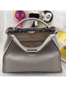 Fendi Calfskin Peekaboo Bag with Multicolor Bar Gray