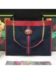 Gucci Suede Leather Rajah Large Tote 537219 Navy Blue 2018