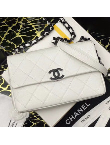 Chanel Matte Grained Calfskin Flap Bag AS2303 White/Black 2020  