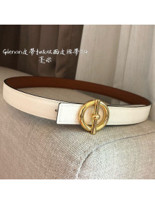 Hermes Glenan Reversible Calfskin Belt 24mm with Ring Buckle White/Gold 2021