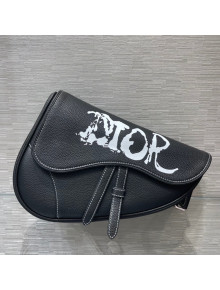 Dior and Peter Doig Men's Saddle Bag in Black Grained Calfskin 2021