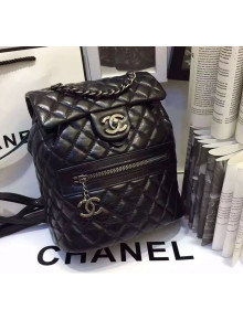 Chanel Waxed Calfskin Quilting Large Backpack Black/Silver 2019