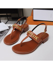 Gucci Leather Thong Sandal with Chain ‎626599 Brown 2020