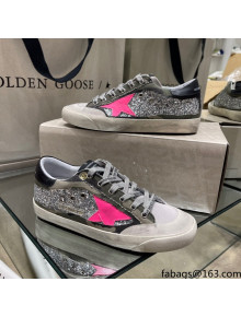 Golden Goose Super-Star Sneakers in Silver Glitter and Camouflage Canvas 2021