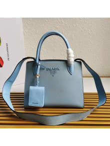 Prada Small Saffiano Leather Monochrome Top Handle Bag 1BA156 Light Blue 2021