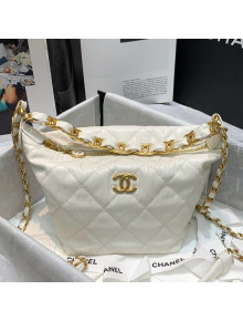 Chanel Crumpled Lambskin Mini Hobo Bag White 2021