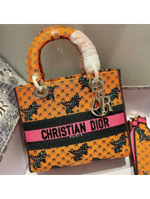 Dior Medium Lady D-Lite Bag in Orange Multicolor Dragon & Fire Embroidery 2021