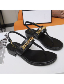 Gucci Leather Thong Sandal with Chain ‎626599 Black 2020