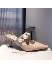 Jimmy Choo Breslin Lambskin Pearl Heel Mules 6.5cm Light Pink 2021