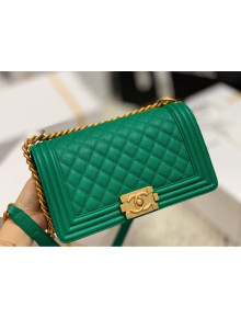 Chanel Quilted Origial Haas Caviar Leather Medium Boy Flap Bag Green with Matte Gold Hardware(Top Quality)