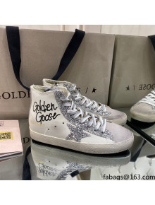 Golden Goose Francy Sneakers in White Leather with Silver Glitter Star 2021