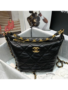 Chanel Crumpled Lambskin Mini Hobo Bag Black 2021