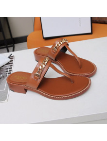 Gucci Thong Sandal with Chain ‎626599 Brown/Gold 2020