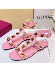 Valentino Roman Stud Calfskin Strap Flat Sandals Pale Pink 2021