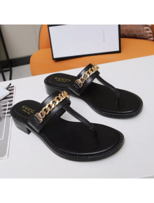 Gucci Thong Sandal with Chain ‎626599 Black/Gold 2020