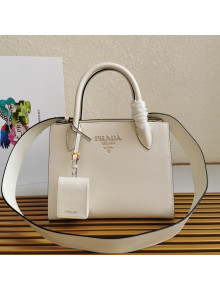 Prada Small Saffiano Leather Monochrome Top Handle Bag 1BA156 White 2021