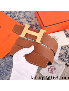 Hermes Batonnet Reversible Togo Leather Belt 38mm with H Buckle Clay Brown/Gold 2021