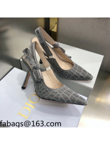Dior J'Adior Slingback Pumps 9.5cm in Grey Crocodile-Effect Embroidered Velvet 2021
