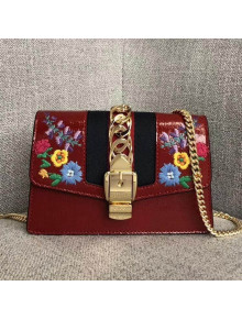 Gucci Sylvie Embroidered Flower Patent Leather Mini Chain Bag 494646 Red 2018